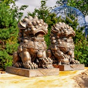 Zaer Ltd. International Set of 2 Magnesium Foo Dog Statues in Antique Bronze "Gan & An" ZR617270-BZS View 5