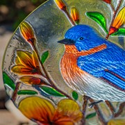 Zaer Ltd International 18" Glass Bowl Bluebird Birdbath with Metal Stand "Idaho" ZR180906 View 5