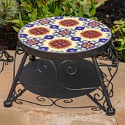 Zaer Ltd International Pre-Order: Set of 3 Mosaic Top Plant Riser Stands in Yellow/Blue/Red "Calabria" ZR850022-SET View 5
