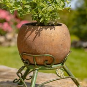 Zaer Ltd International Set of 2 Asst Rust-Colored Ceramic Globe Planters with Green Metal Tripod Stands ZR241909-RSS View 5
