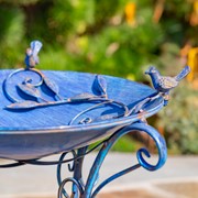 Zaer Ltd. International 23" Tall Iron Birdbath with Bird Details & Porcelain Accent in Blue "Rome 1945" ZR180891-BL View 5