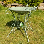 Zaer Ltd. International 23" Tall Iron Birdbath with Bird Details & Porcelain Accent in Green "Rome 1945" ZR180891-GR View 5