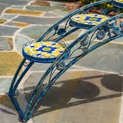 Zaer Ltd. International 6.5ft Santorini Bridge-Like Iron & Mosaic Plant Stand in Mossy-Blue "Piazza" ZR250081-BL View 5