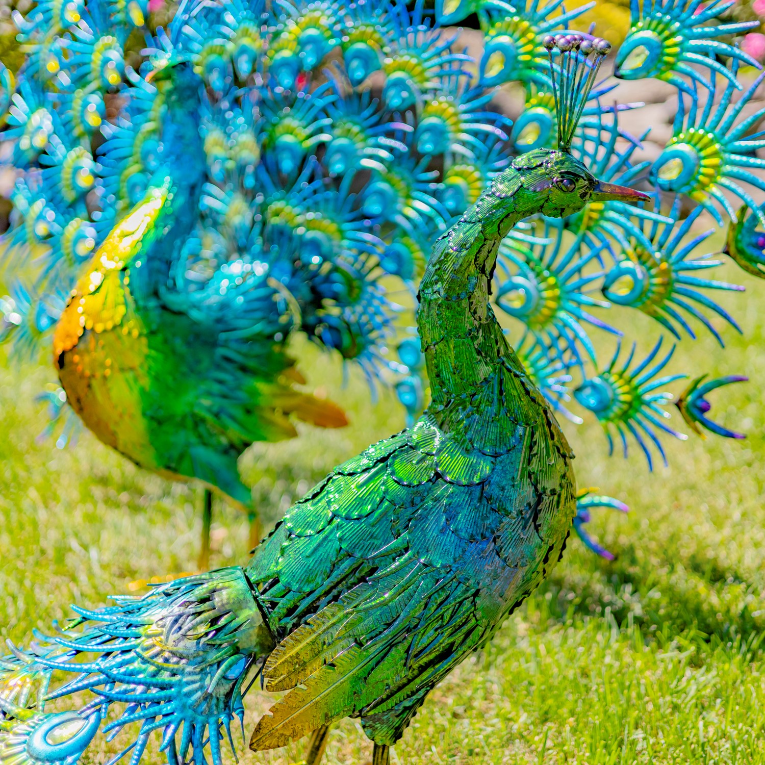 Set of 2 Large Peacocks with Crystal Detail 