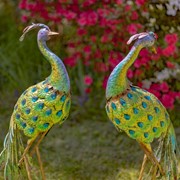 Zaer Ltd. International Set of 2 41" Tall Blue & Green Colorful Metal Peacocks with Acrylic Accents ZR140655-SET View 6