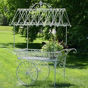 Zaer Ltd. International 7.9ft Tall Antique Style Iron Flower Cart in Antique White "Paris 1968" ZR154079-AW View 6