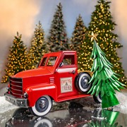 Zaer Ltd. International Small Red Iron Pickup Truck with Christmas Tree ZR150818-RD View 6