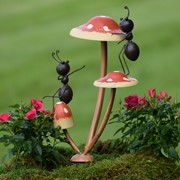 Zaer Ltd International Pre-Order: Set/6 Assorted Funny Ants on Iron Mushroom Garden Stakes "Funny Ants" ZR652404-SET View 6