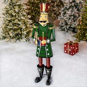 Zaer Ltd International Pre-Order: 59" Tall Iron Christmas Green Nutcracker Holding Drum "Leo" ZR131166 View 6