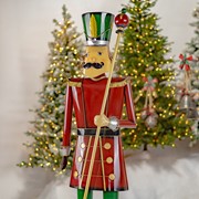 Zaer Ltd International Pre-Order: 59" Tall Iron Christmas Burgundy Nutcracker Holding Baton "Henry" ZR131167 View 6