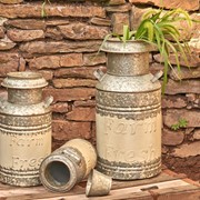 Zaer Ltd International Set of 3 Galvanized Old Style Milk Can Planters in Cream ZR180140-CR View 6