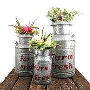 Zaer Ltd International Set of 3 Galvanized Old Style Milk Jug Planters in Red ZR180140-RD View 6