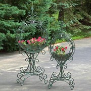 Zaer Ltd International Pre-Order: Set of 2 Tall "Tamar" Iron Planters in Verdi Green ZR170813-VG View 6