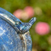 Zaer Ltd International 28.75" Tall Round Pedestal Birdbath with Bird Details in Antique Blue ZR181173-BL View 6