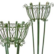 Zaer Ltd International Pre-Order: Set of 2 Tall Iron Basket Plant Stands in Antique Green "Stephania" ZR139518-GR View 6