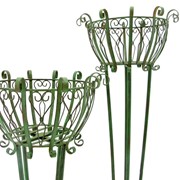 Zaer Ltd International Set of 2 Tall Iron Basket Plant Stands in Antique Green "Stephania" ZR139518-GR View 6