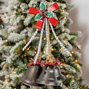 Zaer Ltd International Set of 6 Old World Galvanized Christmas Bells with Bows ZR731220-SET View 6
