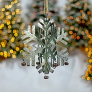 Zaer Ltd International Pre-Order: Set of 6 Hanging Galvanized Folding Snowflakes with Bells ZR731170-SET View 6