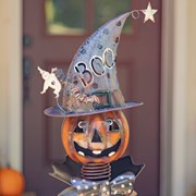 Zaer Ltd International Pre-Order: 56.25" Tall Metal Pumpkin Soldier with Candy Bowl & Multicolor Lights ZR190410 View 6