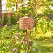 Zaer Ltd. International 65" Tall Antique Copper Teapot Birdhouse Garden Stake "Ribbed Octagonal Teapot" ZR113168-3 View 6