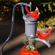 Zaer Ltd. International 31" Tall Old Style Blue Iron Water Pump with "Merry Christmas" Sign & Cardinals ZR190272 View 6
