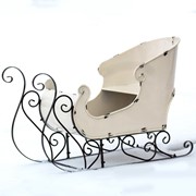 Zaer Ltd International Pre-Order: 25" Tall Metal Holiday Sleigh Decoration in Antique White ZR180414-AW View 6