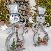 Zaer Ltd. International Pre-Order: S/2 Galvanized Cookie Cutter Snowmen with Christmas Trees & Reindeer ZR190301-SET View 6