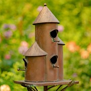 Zaer Ltd. International 73.5" Tall Cylinder Triple Birdhouse Stake with Conical Roof in Antique Copper ZR200250-CP View 6