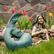 Zaer Ltd International Pre-Order: 37" Tall Mermaid Lying Down Garden Statue in Antq. Bronze "Finnleigh" ZR341137-BZ View 6