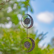 Zaer Ltd. International 76" Long Antique Bronze Rain Chain with Crescent Moon & Sun ZR215352-BZ View 6