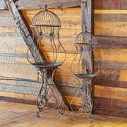Zaer Ltd. International Pre-Order: Set/2 Hourglass Shaped Birdcage Plant Stands in Bronze "London 1820" ZR200527-BZ View 6