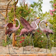 Zaer Ltd. International Set of 4 Metallic Pink Flamingo Garden Figurines in Assorted Styles ZR218218-SET View 6