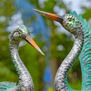 Zaer Ltd. International Set of Two 41.5" Tall Stylized Silver-Teal Metallic Crane Garden Figurines ZR218219-SET View 6