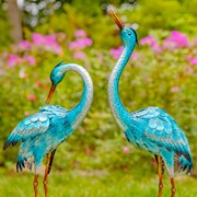 Zaer Ltd. International Set of Two 33.5" Tall Metallic Blue-Green Heron Garden Figurines ZR217095-SET View 6