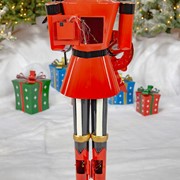Zaer Ltd International 65" T. Standing Iron Nutcracker w/Christmas Tree, Wreath & LED Lights "Emmanuel" ZR220431 View 6