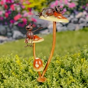 Zaer Ltd International Pre-Order: Set of 6 Assorted Friendly Frogs on Iron Mushroom Garden Stakes ZR652407-SET View 6