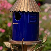 Zaer Ltd International Pre-Order: 69" Tall Iron & Cobalt Blue Porcelain Birdhouse Stake "Cannes" ZR225218-CP View 6
