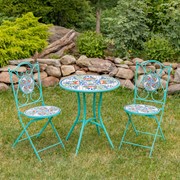 Zaer Ltd. International "Baton Rouge" Three Piece Mosaic Bistro Set - Blue, Green & Red ZR850914-61-SET View 6