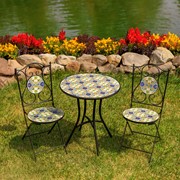 Zaer Ltd. International "Bar Harbor" Three Piece Mosaic Bistro Set - White, Yellow & Blue ZR850614-64-SET View 6