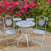 Zaer Ltd. International "Cape May" 23in. Tall Mosaic Folding Plant Stand - White & Blue ZR850192 View 6