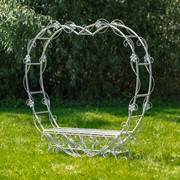 Zaer Ltd. International 6.8ft. Tall Heart-Shaped Iron Bench in Antique White "Amore" ZR230422-AW View 6