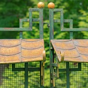 Zaer Ltd. International 16ft Long Pagoda Style Iron Garden Gate w/4Planters in Green-White-Gold "Batumi" ZR230426-GR View 6