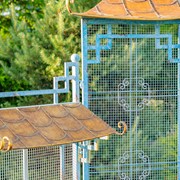 Zaer Ltd. International 16ft. Long Pagoda Style Iron Garden Gate w/4 Planters in Soft Blue "Batumi" ZR230426-LB View 6