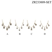 Zaer Ltd International Pre-Order:Set/4 Asst Hanging 5pc Metal Bell Decorations in Silver "Fanny Bright" ZR233008-SVS View 6