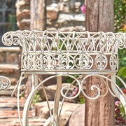 Zaer Ltd. International Set of 2 Standing Iron Plant Stands with Round Baskets in Ant. White "Stephania" ZR220385-AW View 6