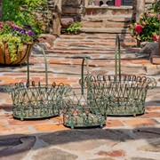 Zaer Ltd. International Set of 3 Decorative Metal Wire Garden Baskets in Verdi Green "Stephania" ZR220402-VG View 6