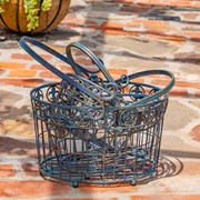 Zaer Ltd. International Set of 3 Iron Garden Baskets with Handles in Cobalt Blue "Copenhagen 1843" ZR220405-BL View 6