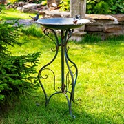 Zaer Ltd International 28.75" Tall Ornate Iron Birdbath with 3 Small Birds in Cobalt Blue "Stephania" ZR220411-BL View 6