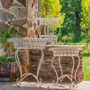 Zaer Ltd. International Set of 3  Round Iron Wire Basket Plant Stands in Antique White "London 1820" ZR220392-AW View 6