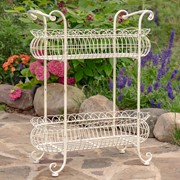 Zaer Ltd. International Pre-Order: 32.28" Tall 2-Tier Metal Oval Basket Plant Stand in White "Stephania" ZR220663-AW View 6